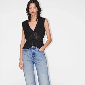 Black Pleated Sleeveless Top
